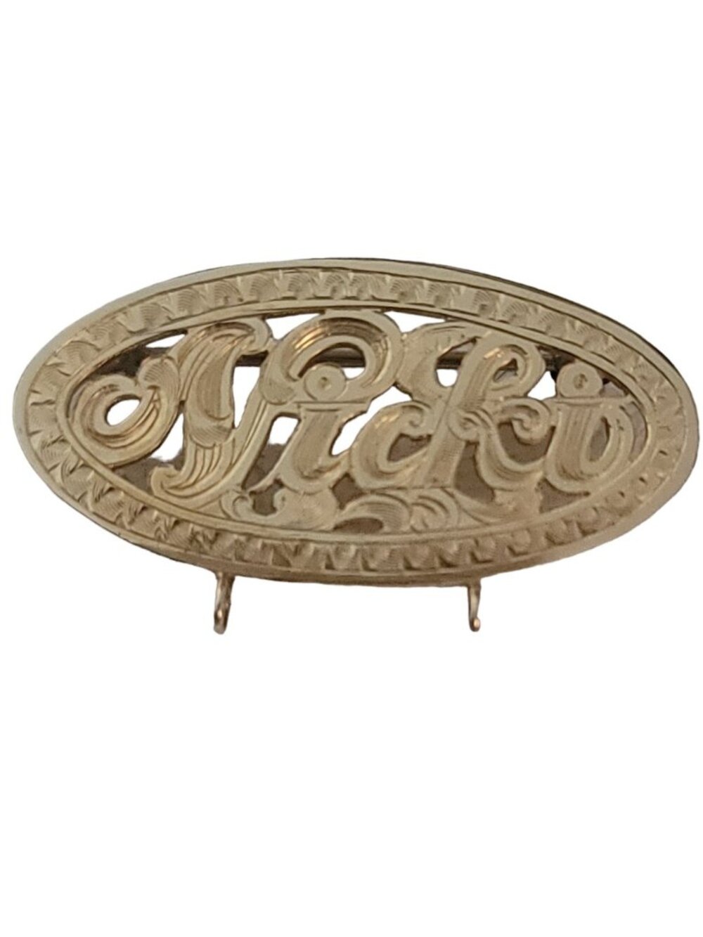 10K Yellow Gold Oval Etched Nicki Pin With Bales For Charms E927